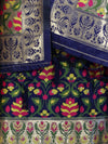 Banarasee Semi-Silk Zari & Resham Work Salwar Kameez Fabric With Dupatta Set-Navy Blue