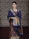 Banarasee Semi-Silk Zari & Resham Work Salwar Kameez Fabric With Dupatta Set-Navy Blue