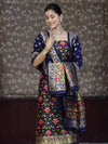 Banarasee Semi-Silk Zari & Resham Work Salwar Kameez Fabric With Dupatta Set-Navy Blue