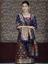 Banarasee Semi-Silk Zari & Resham Work Salwar Kameez Fabric With Dupatta Set-Navy Blue