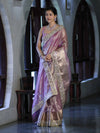 Banarasee Handwoven Tissue Saree With Floral Zari Border & Mirror Work Lace–Onion Pink
