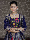 Banarasee Semi-Silk Zari & Resham Work Salwar Kameez Fabric With Dupatta Set-Navy Blue