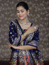 Banarasee Semi-Silk Zari & Resham Work Salwar Kameez Fabric With Dupatta Set-Navy Blue