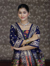 Banarasee Semi-Silk Zari & Resham Work Salwar Kameez Fabric With Dupatta Set-Navy Blue