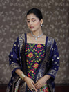Banarasee Semi-Silk Zari & Resham Work Salwar Kameez Fabric With Dupatta Set-Navy Blue