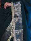 Banarasee Handloom Semi Silk Plain Saree With Zari Border & Lace-Deep Green