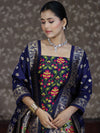 Banarasee Semi-Silk Zari & Resham Work Salwar Kameez Fabric With Dupatta Set-Navy Blue