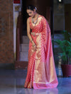 Banarasee Handwoven Georgette Saree With Zari Buta Design & Border-Peachy Pink