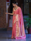 Banarasee Handwoven Georgette Saree With Zari Buta Design & Border-Peachy Pink
