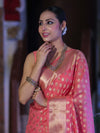Banarasee Handwoven Georgette Saree With Zari Buta Design & Border-Peachy Pink