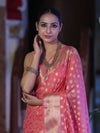 Banarasee Handwoven Georgette Saree With Zari Buta Design & Border-Peachy Pink