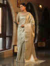Banarasee Handwoven Tissue Saree With Silver Zari Jaal Design & Broder-Silver