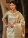 Banarasee Handwoven Tissue Saree With Silver Zari Jaal Design & Broder-Silver
