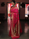 Banarasee Handwoven Semi-Katan Zari & Resham Weaving Floral Border Saree-Hot Pink