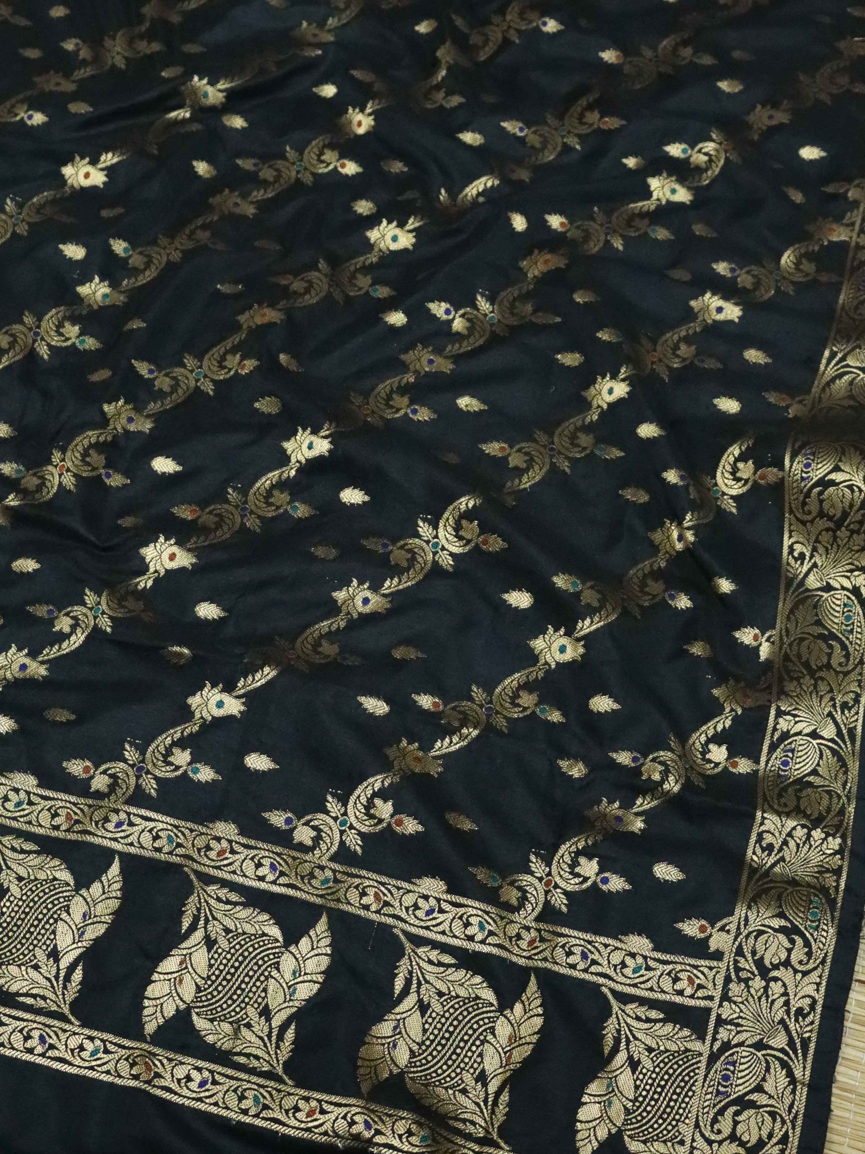 Banarasee Art Silk Zari Design Salwar Kameez With Dupatta Set-Black