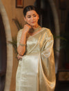Banarasee Handwoven Tissue Saree With Silver Zari Jaal Design & Broder-Silver
