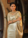 Banarasee Handwoven Tissue Saree With Silver Zari Jaal Design & Broder-Silver
