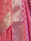 Banarasee Handwoven Georgette Saree With Zari Buta Design & Border-Peachy Pink