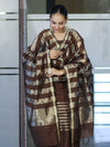Banarasee Cotton Silk Stripe Pattern Salwar Kameez Fabric With Dupatta Set-Brown
