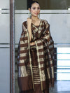 Banarasee Cotton Silk Stripe Pattern Salwar Kameez Fabric With Dupatta Set-Brown