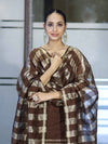 Banarasee Cotton Silk Stripe Pattern Salwar Kameez Fabric With Dupatta Set-Brown