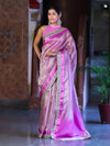Banarasee Handloom Plain Tissue Saree With Lace Border-Onion Pink