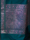Banarasee Handloom Semi Silk Plain Saree With Floral Zari Border-Teal Blue