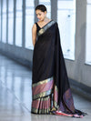 Banarasee Handloom Semi Silk Plain Saree With Contrast Broad Border-Black & Lavender