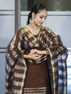 Banarasee Cotton Silk Stripe Pattern Salwar Kameez Fabric With Dupatta Set-Brown