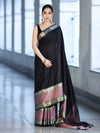 Banarasee Handloom Semi Silk Plain Saree With Contrast Broad Border-Black & Lavender