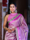 Banarasee Handloom Plain Tissue Saree With Lace Border-Onion Pink