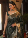 Banarasee Handwoven Semi Silk Saree With Gold Zari Border & Lace-Green