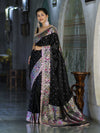 Banarasee Handloom Mashru Silk Saree With Buti Design Meenadar Border & Pallu-Black