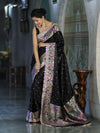 Banarasee Handloom Mashru Silk Saree With Buti Design Meenadar Border & Pallu-Black