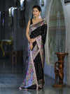Banarasee Handloom Mashru Silk Saree With Buti Design Meenadar Border & Pallu-Black