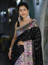 Banarasee Handloom Mashru Silk Saree With Buti Design Meenadar Border & Pallu-Black