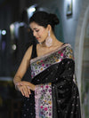 Banarasee Handloom Mashru Silk Saree With Buti Design Meenadar Border & Pallu-Black