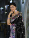 Banarasee Handloom Mashru Silk Saree With Buti Design Meenadar Border & Pallu-Black