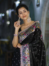 Banarasee Handloom Mashru Silk Saree With Buti Design Meenadar Border & Pallu-Black