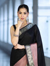Banarasee Handloom Semi Silk Plain Saree With Contrast Broad Border-Black & Lavender