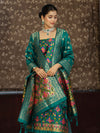 Banarasee Semi-Silk Zari & Resham Work Salwar Kameez Fabric With Dupatta Set-Peacock Blue