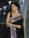 Banarasee Handloom Mashru Silk Saree With Buti Design Meenadar Border & Pallu-Black