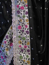 Banarasee Handloom Mashru Silk Saree With Buti Design Meenadar Border & Pallu-Black