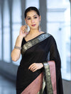 Banarasee Handloom Semi Silk Plain Saree With Contrast Broad Border-Black & Lavender