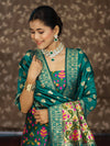 Banarasee Semi-Silk Zari & Resham Work Salwar Kameez Fabric With Dupatta Set-Peacock Blue