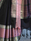 Banarasee Handloom Semi Silk Plain Saree With Contrast Broad Border-Black & Lavender