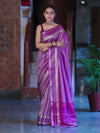 Banarasee Handloom Plain Tissue Saree With Striped Zari Border-Purple