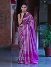 Banarasee Handloom Plain Tissue Saree With Striped Zari Border-Purple