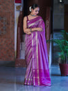 Banarasee Handloom Plain Tissue Saree With Striped Zari Border-Purple