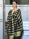 Banarasee  Cotton Silk Stripe Pattern Salwar Kameez Fabric With Dupatta Set-Black